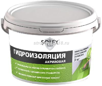 Гидроизоляция SOLEX  АКРИЛОВАЯ 3КГ , ведро