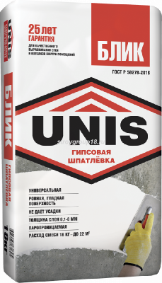 УЦЕНКА Шпаклевка UNIS гипсовая БЛИК ФИНИШ 18кг (64шт/под) 